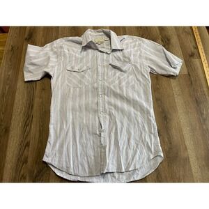 Eagle Crest Shirt, Men's Size Medium, Blue, Striped, Button Up Short Sleeve
